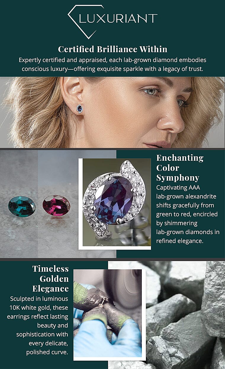 Certified & Appraised AAA Luxuriant Lab Grown Alexandrite and G-H SI Lab Grown Diamond 3.73 ctw Earrings Banner