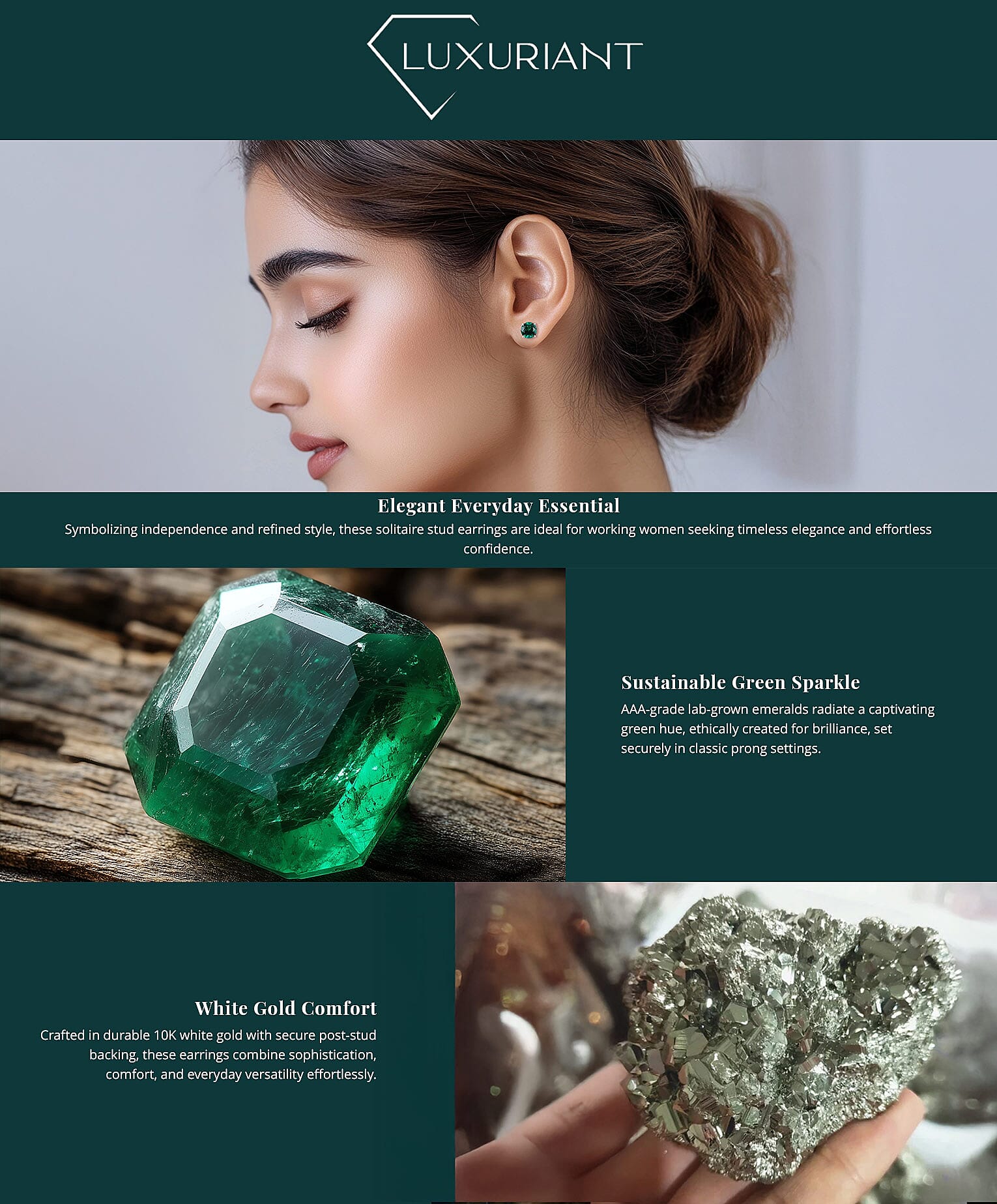 AAA Luxuriant Lab Grown Emerald 2.90 ctw Solitaire Stud Earrings Banner