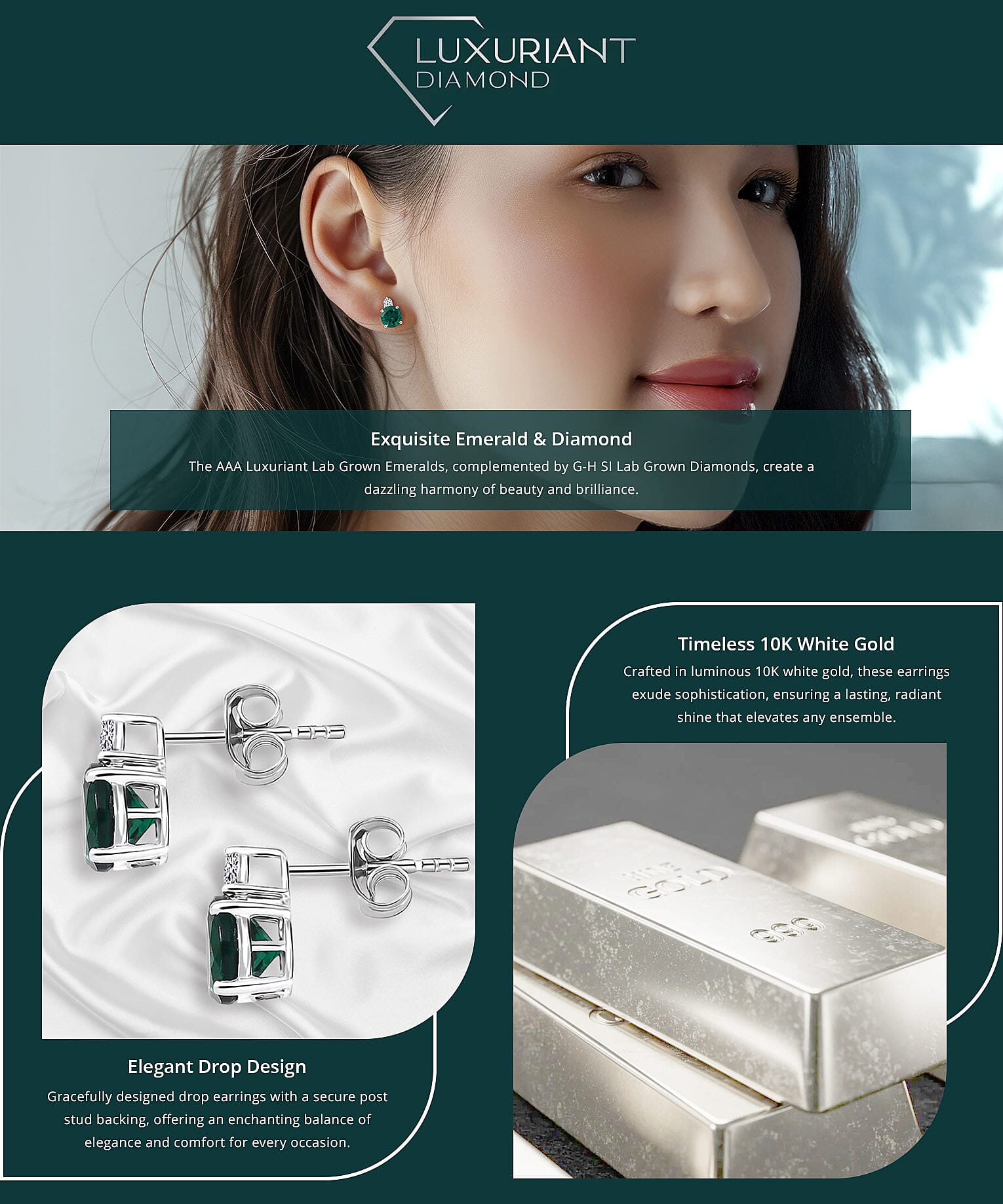 AAA Luxuriant Lab Grown Emerald and G-H SI Lab Grown Diamond 2.01 ctw Earrings Banner