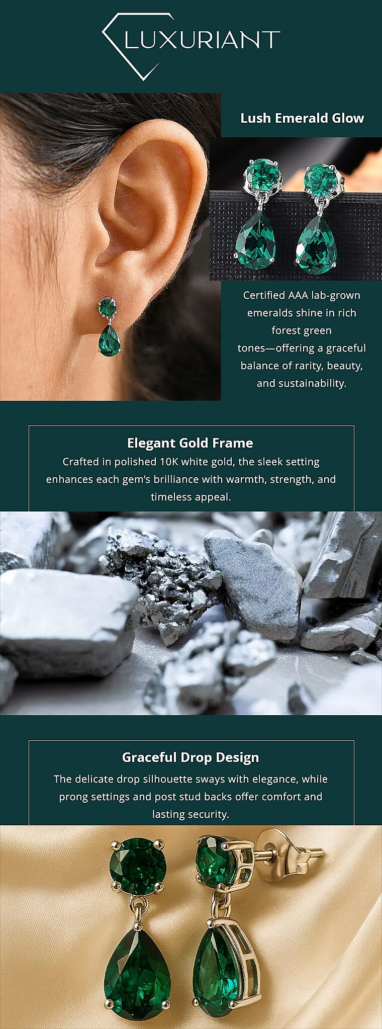 AAA Luxuriant Lab Grown Emerald 3.06 ctw Earrings in 10K White Gold Banner