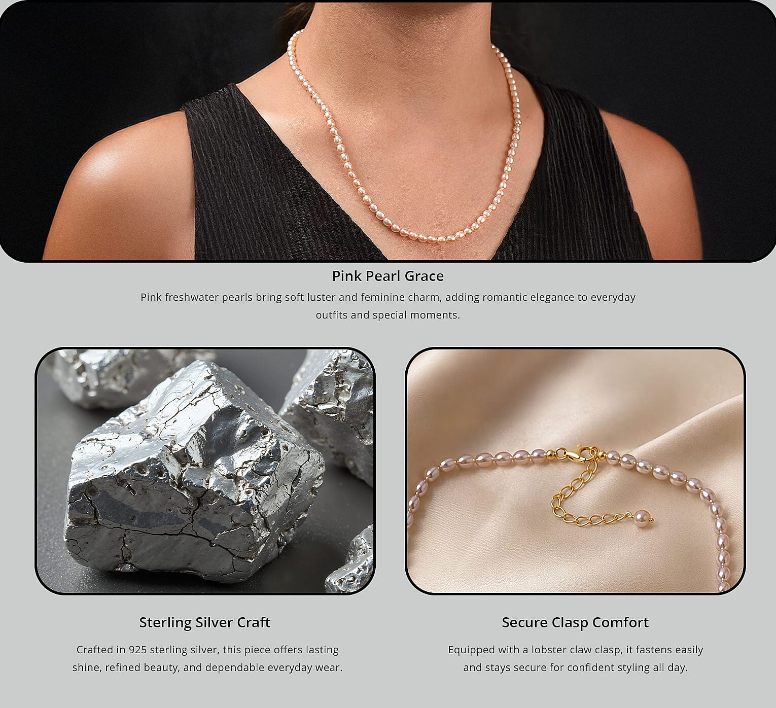 Pink Freshwater Pearl Oval Shape Necklace in 18K Vermeil Yellow Gold Over Sterling Silver 18 Inches Banner