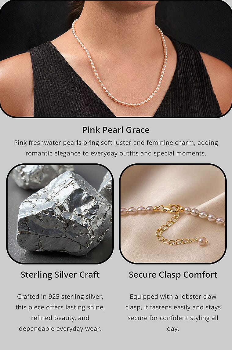 Pink Freshwater Pearl Oval Shape Necklace in 18K Vermeil Yellow Gold Over Sterling Silver 18 Inches Banner