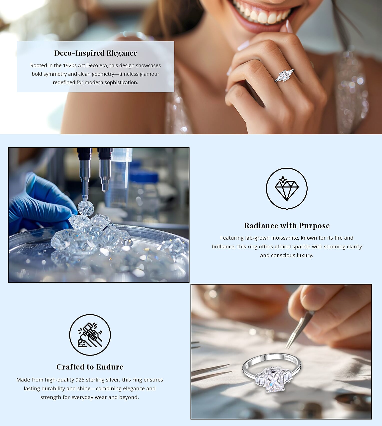 D'Joy Moissanite 2.90 ctw Art Deco Ring in Rhodium Over Sterling Silver Banner