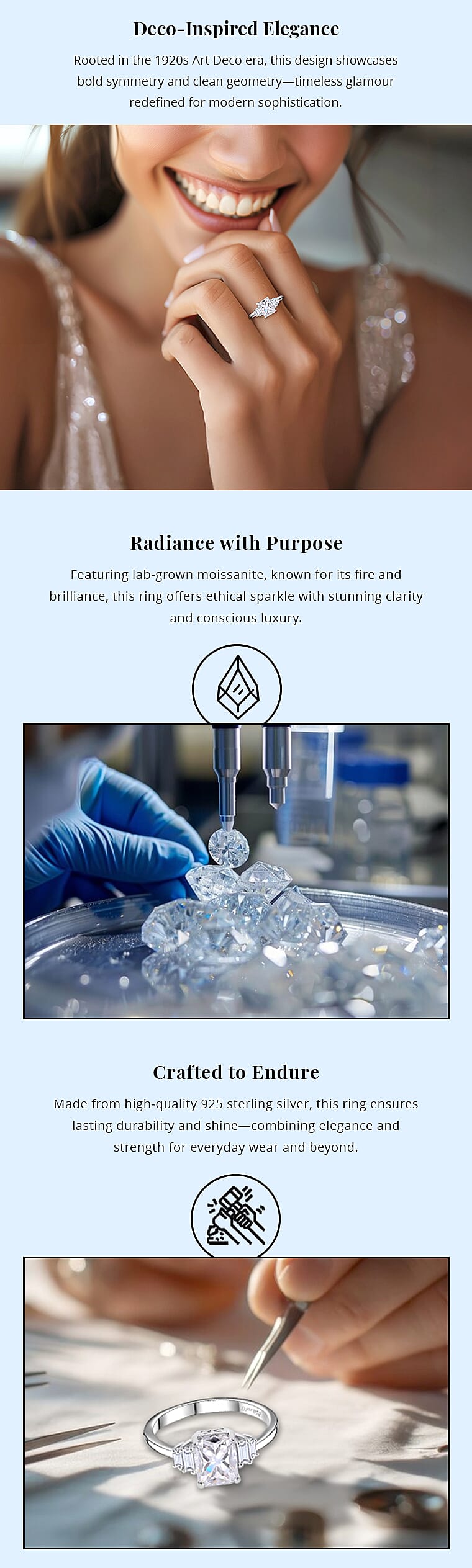 D'Joy Moissanite 2.90 ctw Art Deco Ring in Rhodium Over Sterling Silver Banner