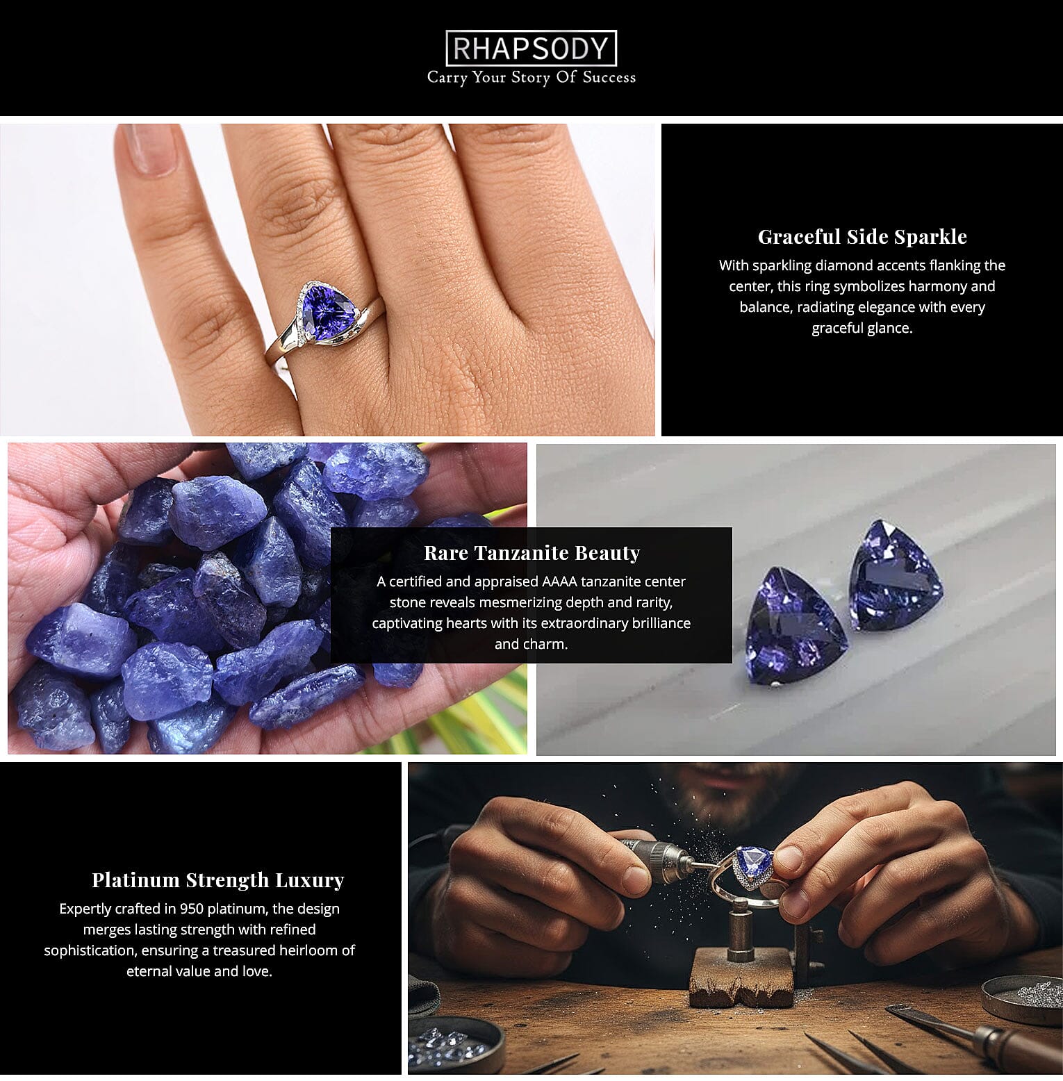 Certified & Appraised Rhapsody AAAA Tanzanite and E-F VS Diamond 2.75 ctw Ring in 950 Platinum 7.25 Grams (Del. in 10-15 Days) Banner