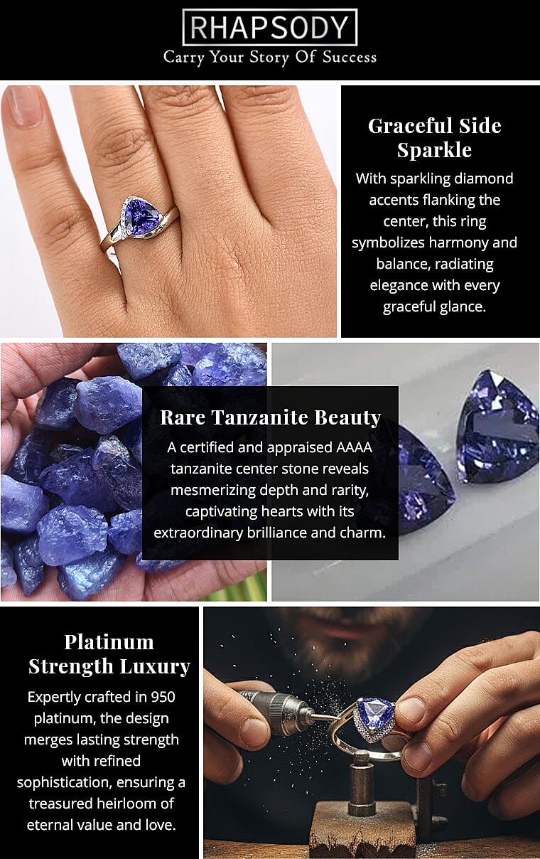 Certified & Appraised Rhapsody AAAA Tanzanite and E-F VS Diamond 2.75 ctw Ring in 950 Platinum 7.25 Grams (Del. in 10-15 Days) Banner