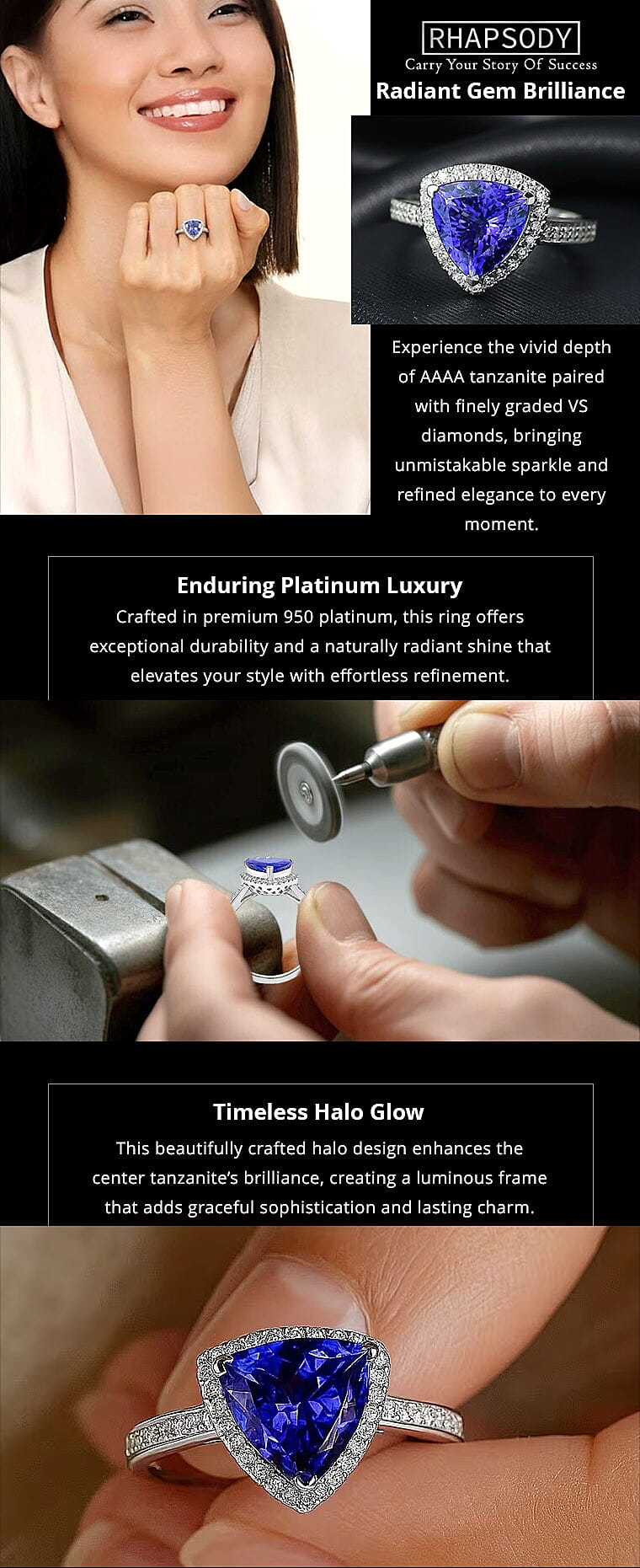 Certified & Appraised Rhapsody AAAA Tanzanite and E-F VS Diamond 4.22 ctw Ring Banner