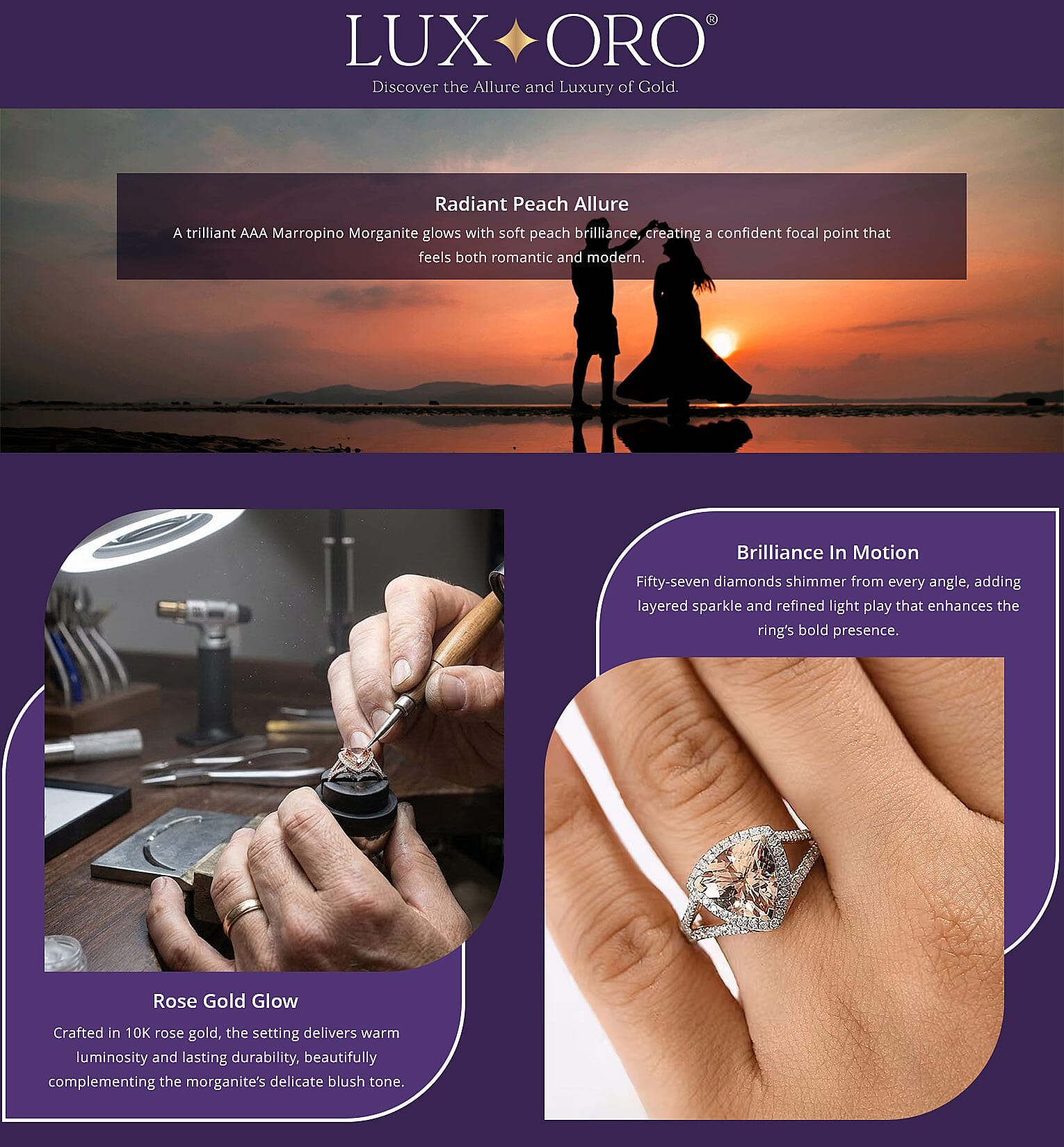 Certified & Appraised Luxoro AAA Marropino Morganite and G-H I2 Diamond 3.50 ctw Ring in 10K Rose Gold 4.20 Grams (Del. in 10-15 Days) Banner