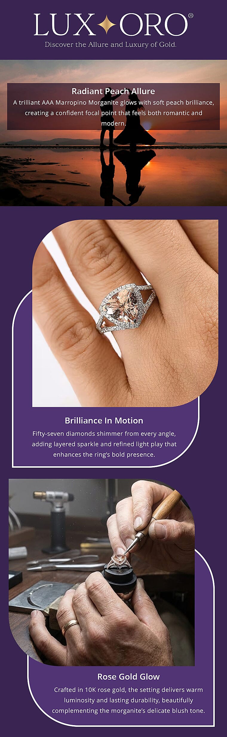Certified & Appraised Luxoro AAA Marropino Morganite and G-H I2 Diamond 3.50 ctw Ring in 10K Rose Gold 4.20 Grams (Del. in 10-15 Days) Banner