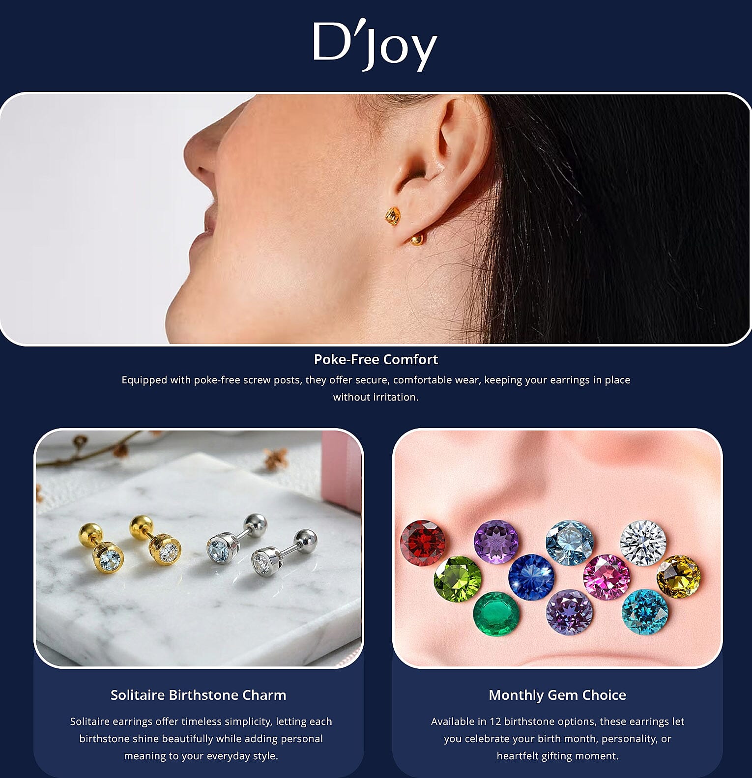 D'Joy Poke Free Tanzanite 0.50 ctw Stud Earrings in Rhodium Over Sterling Silver (Del. in 12 - 15 Days) Banner