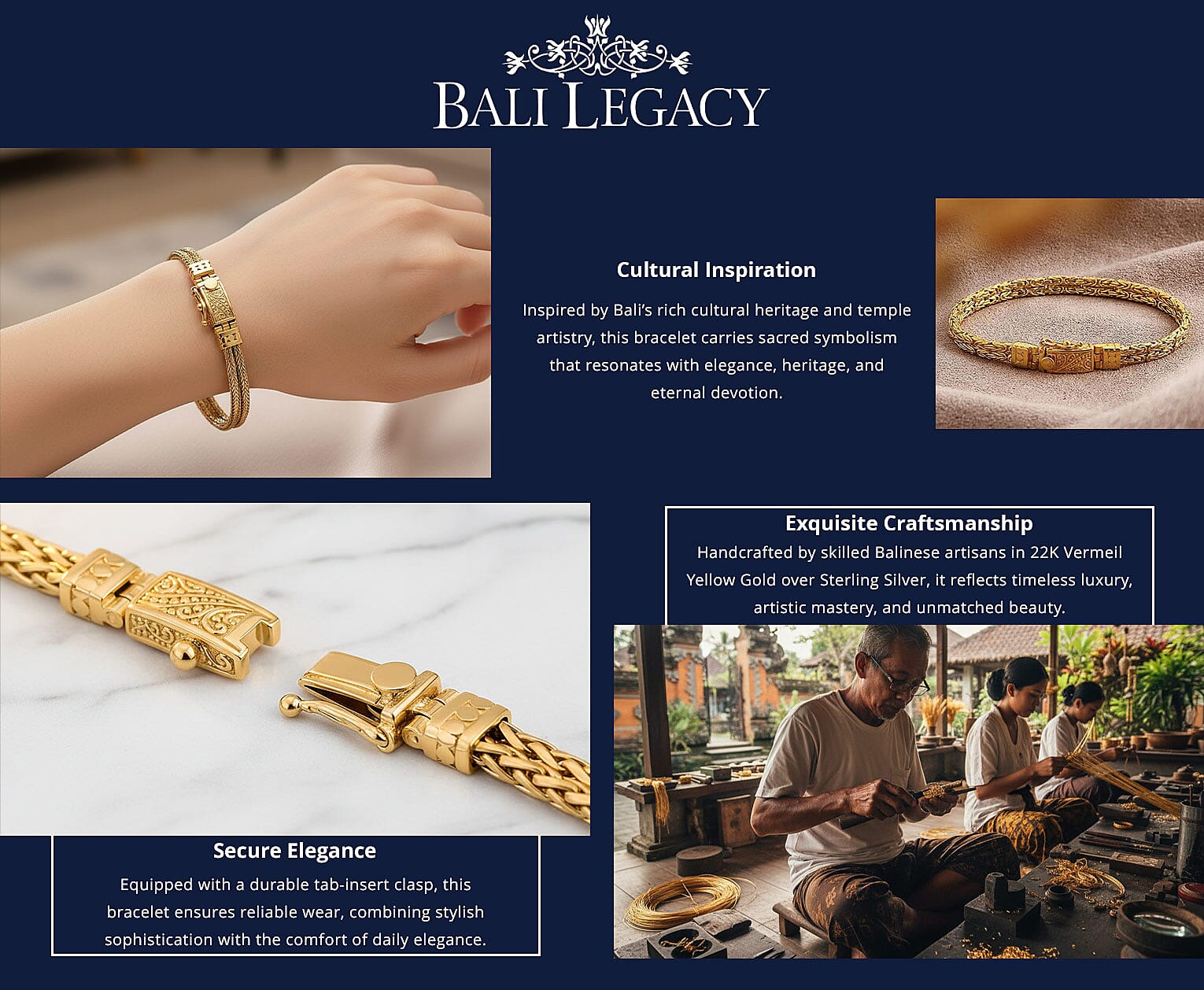 Bali Legacy 22K Vermeil Yellow Gold Over Sterling Silver Tulang Naga 2 Row Bracelet (7.25 In) 17.95 Grams Banner