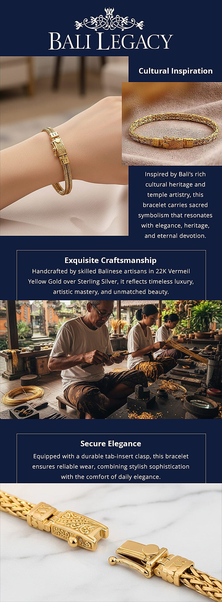 Bali Legacy 22K Vermeil Yellow Gold Over Sterling Silver Tulang Naga 2 Row Bracelet (7.25 In) 17.95 Grams Banner