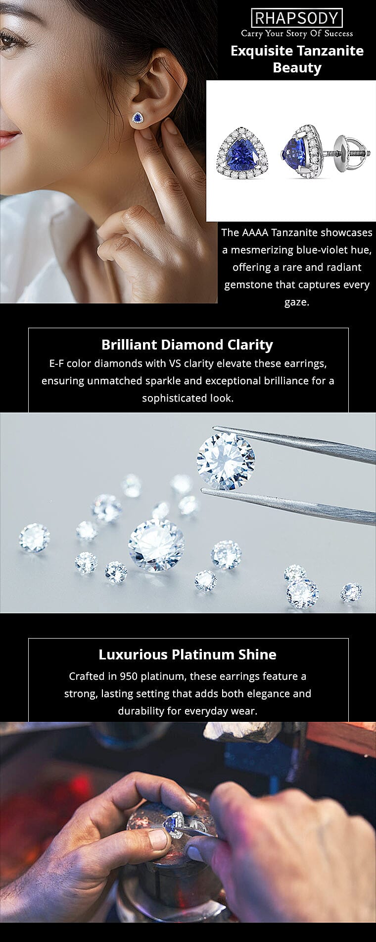 Certified & Appraised Rhapsody 950 Platinum AAAA Tanzanite, Diamond (E-F, VS) Earrings Banner