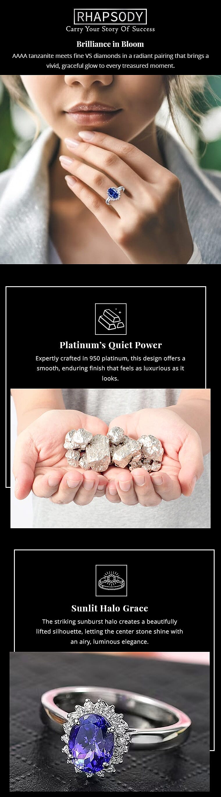 Certified & Appraised Rhapsody AAAA Tanzanite and Diamond E-F VS 1.70 ctw Sunburst Ring Banner