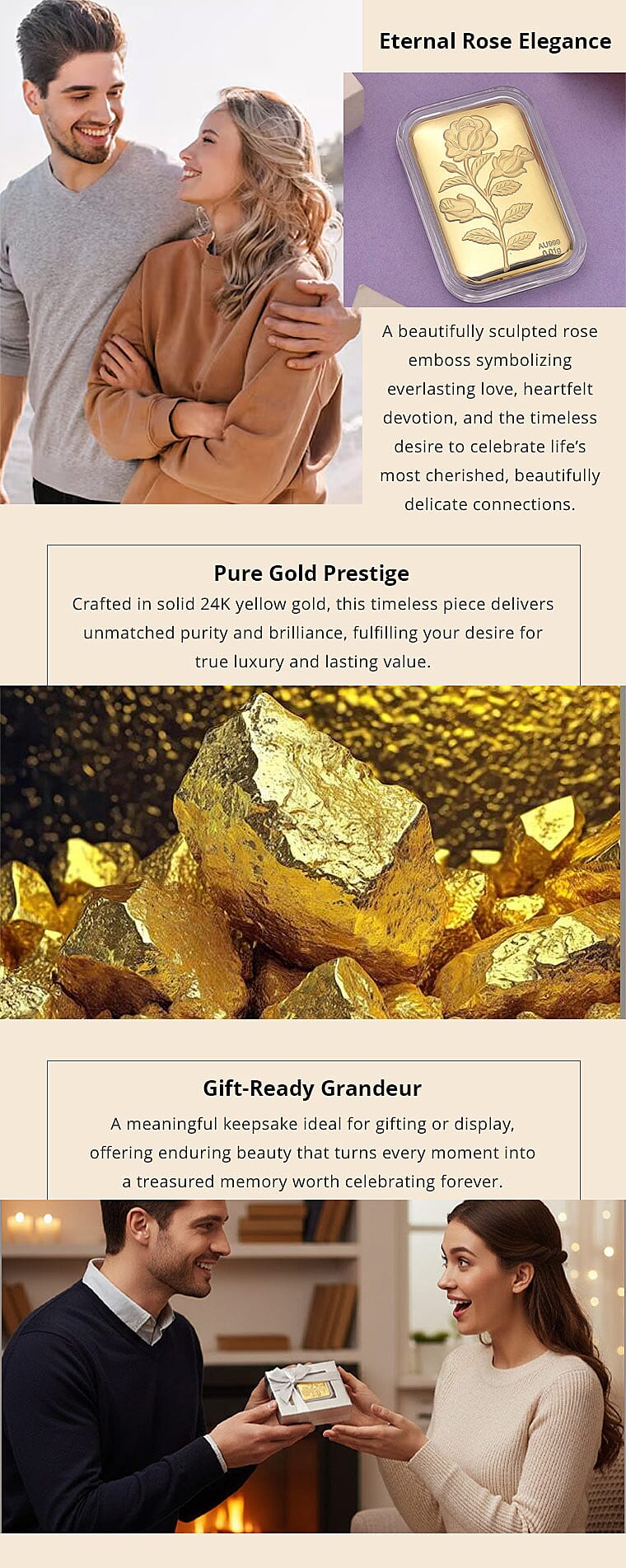 24K Golden Rose Flower Emboss Sheet 31x45.5mm 10mg (Del. in 7-10 Days) Banner