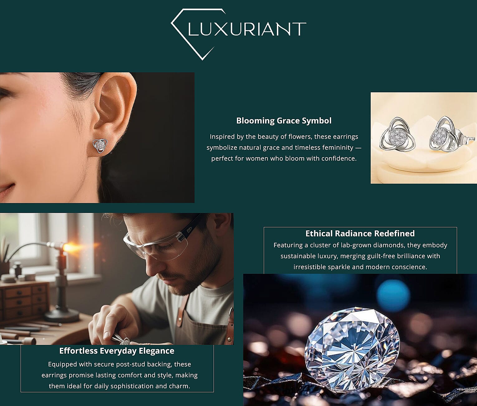 Luxuriant Lab Grown Diamond G-H SI 0.20 ctw Floral Stud Earrings in Rhodium Over Sterling Silver Banner