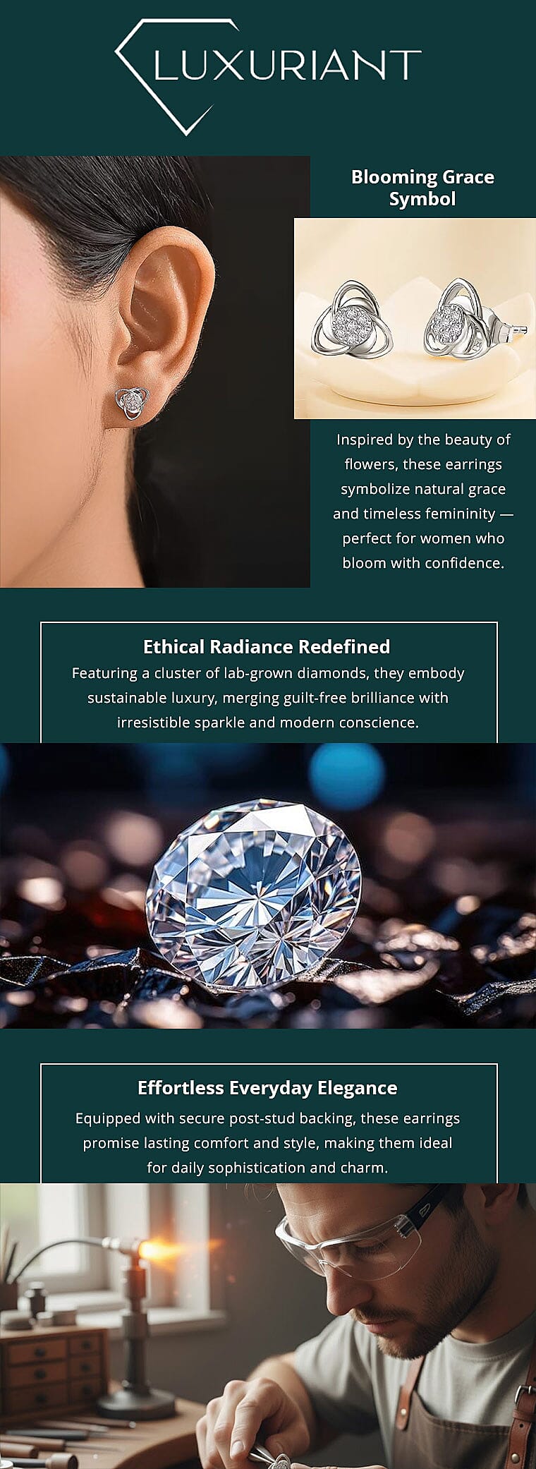 Luxuriant Lab Grown Diamond G-H SI 0.20 ctw Floral Stud Earrings in Rhodium Over Sterling Silver Banner