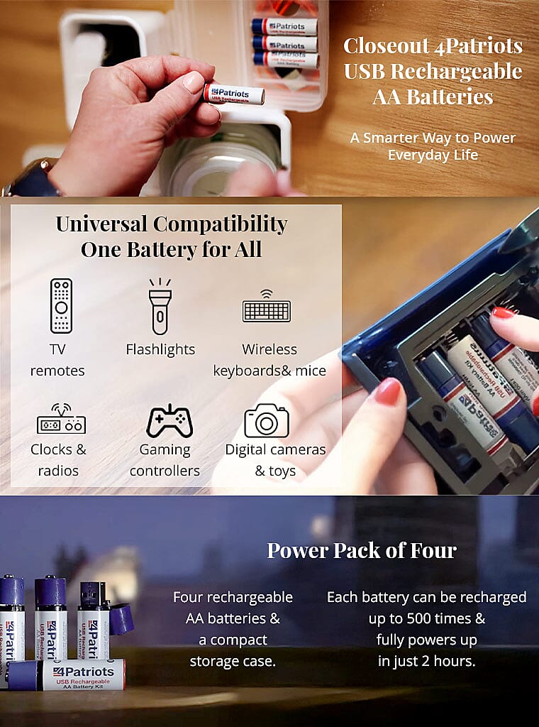 Closeout 4Patriots USB Rechargeable AA Batteries Banner