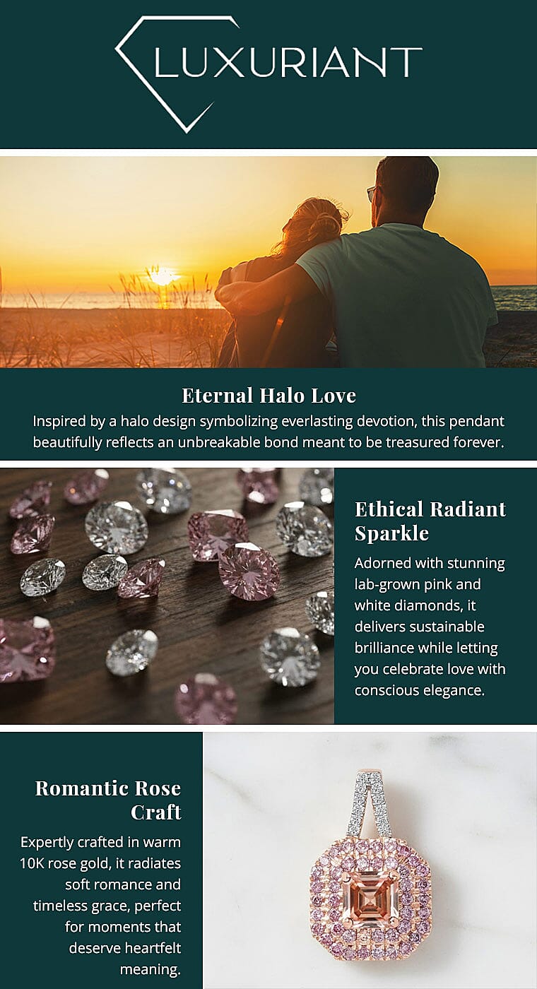 Asscher Cut Luxuriant Lab Grown Pink Diamond (IR) (VS) and Lab Grown Diamond 1.50 ctw Rose Radiance Pendant without Necklace in 10K Rose Gold Banner