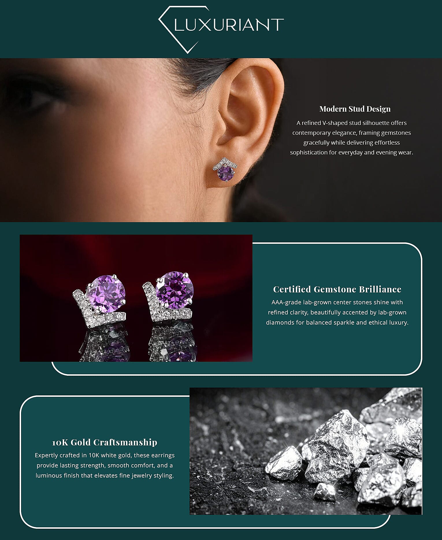 AAA Luxuriant Lab Grown Purple Sapphire and G-H SI Lab Grown Diamond 4.22 ctw Earrings in 10K White Gold Banner