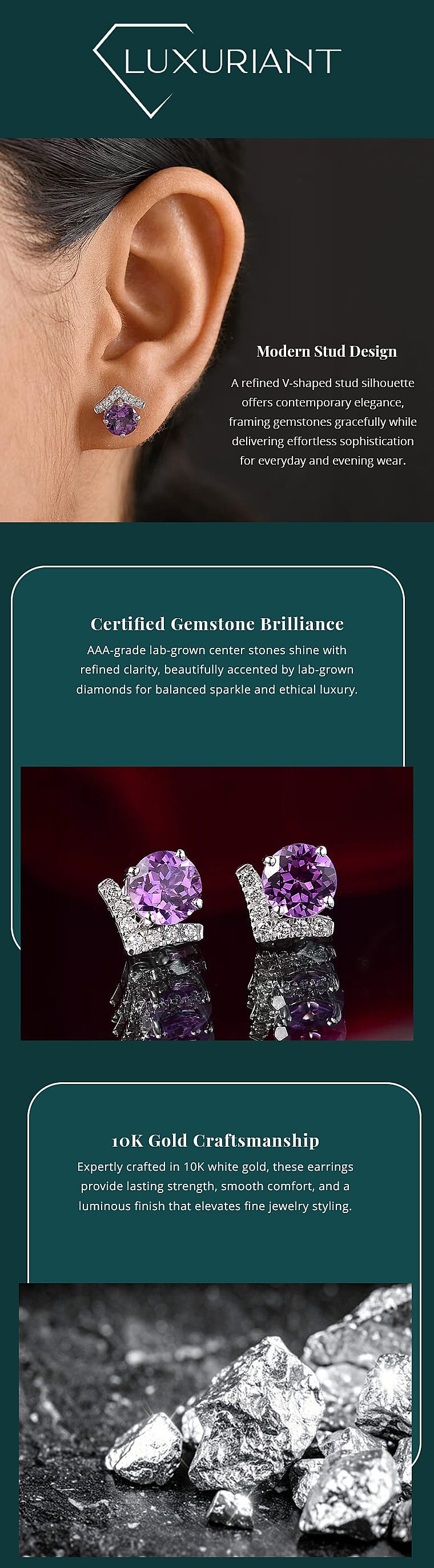 AAA Luxuriant Lab Grown Purple Sapphire and G-H SI Lab Grown Diamond 4.22 ctw Earrings in 10K White Gold Banner