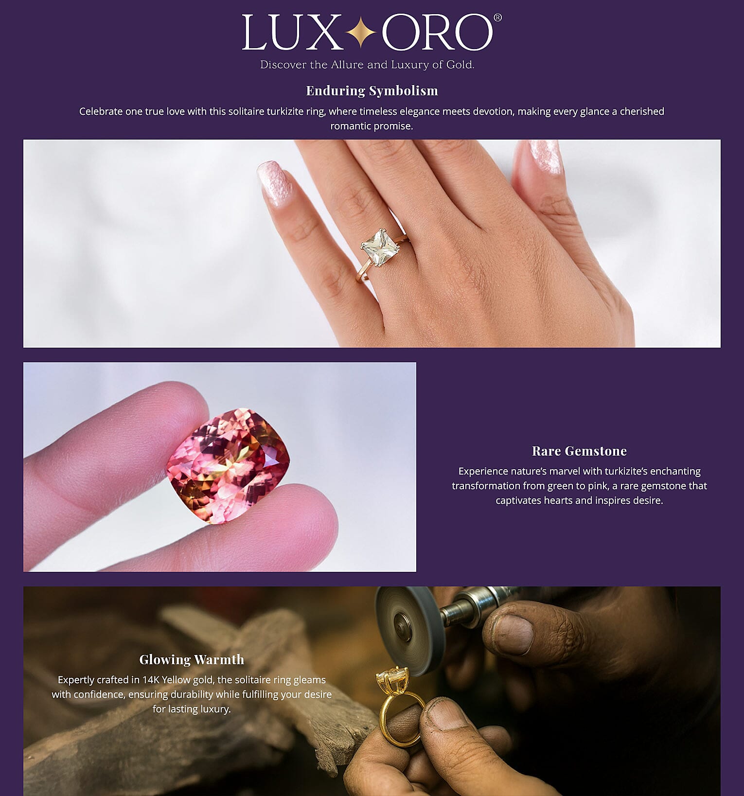 Certified & Appraised Luxoro AAA Turkizite 3.15 ctw Solitaire Ring in 14K Yellow Gold Banner