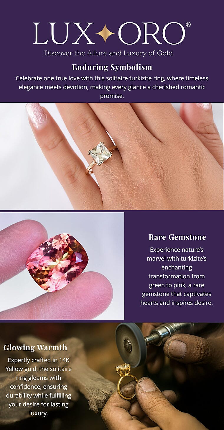 Certified & Appraised Luxoro AAA Turkizite 3.15 ctw Solitaire Ring in 14K Yellow Gold Banner