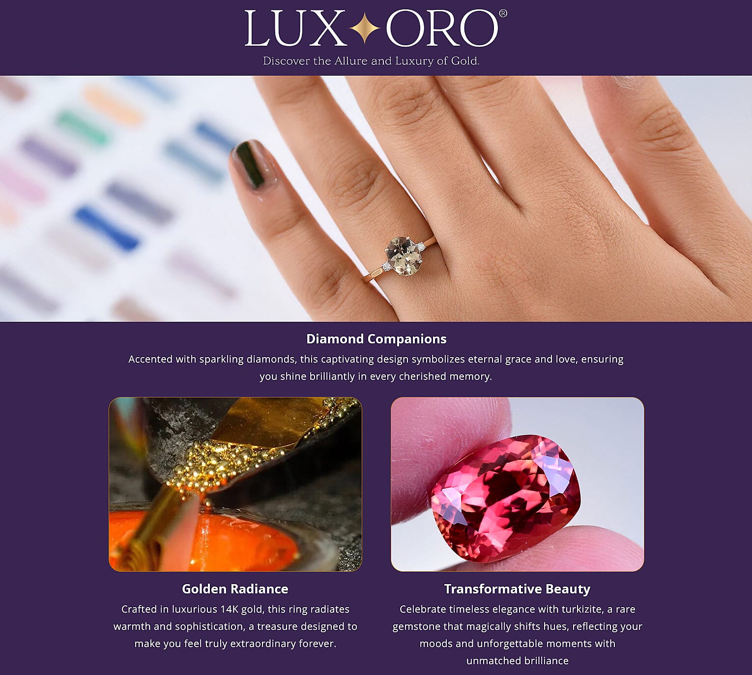 Certified & Appraised Luxoro AAA Turkizite and G-H I2 Diamond 2.32 ctw Ring in 14K Yellow Gold Banner