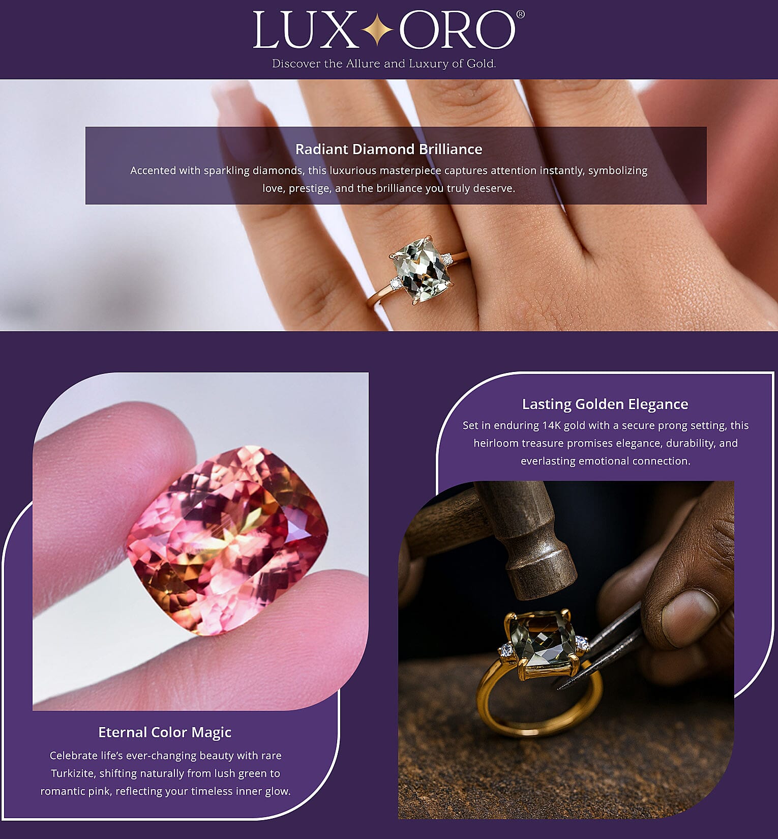 Certified & Appraised Luxoro AAA Turkizite and G-H I2 Diamond 4.36 ctw Ring in 14K Yellow Gold Banner