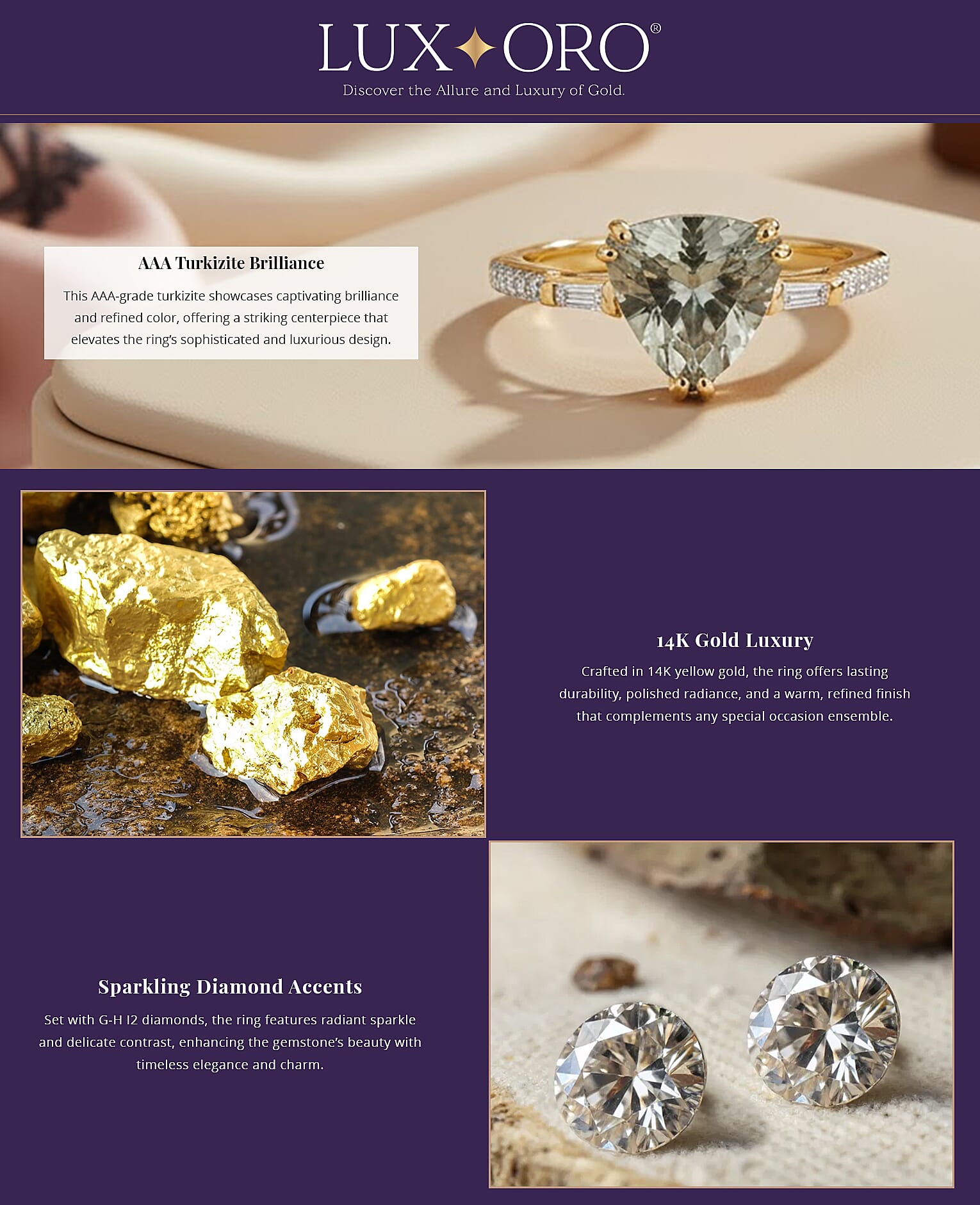 Certified & Appraised Luxoro AAA Turkizite and G-H I2 Diamond 2.20 ctw Ring Banner