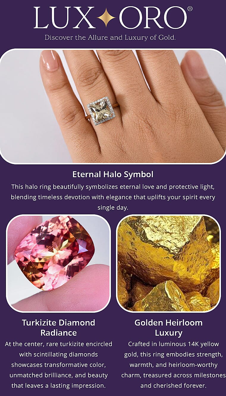 Certified & Appraised Luxoro AAA Turkizite and G-H I2 Diamond 4.90 ctw Ring in 14K Yellow Gold Banner