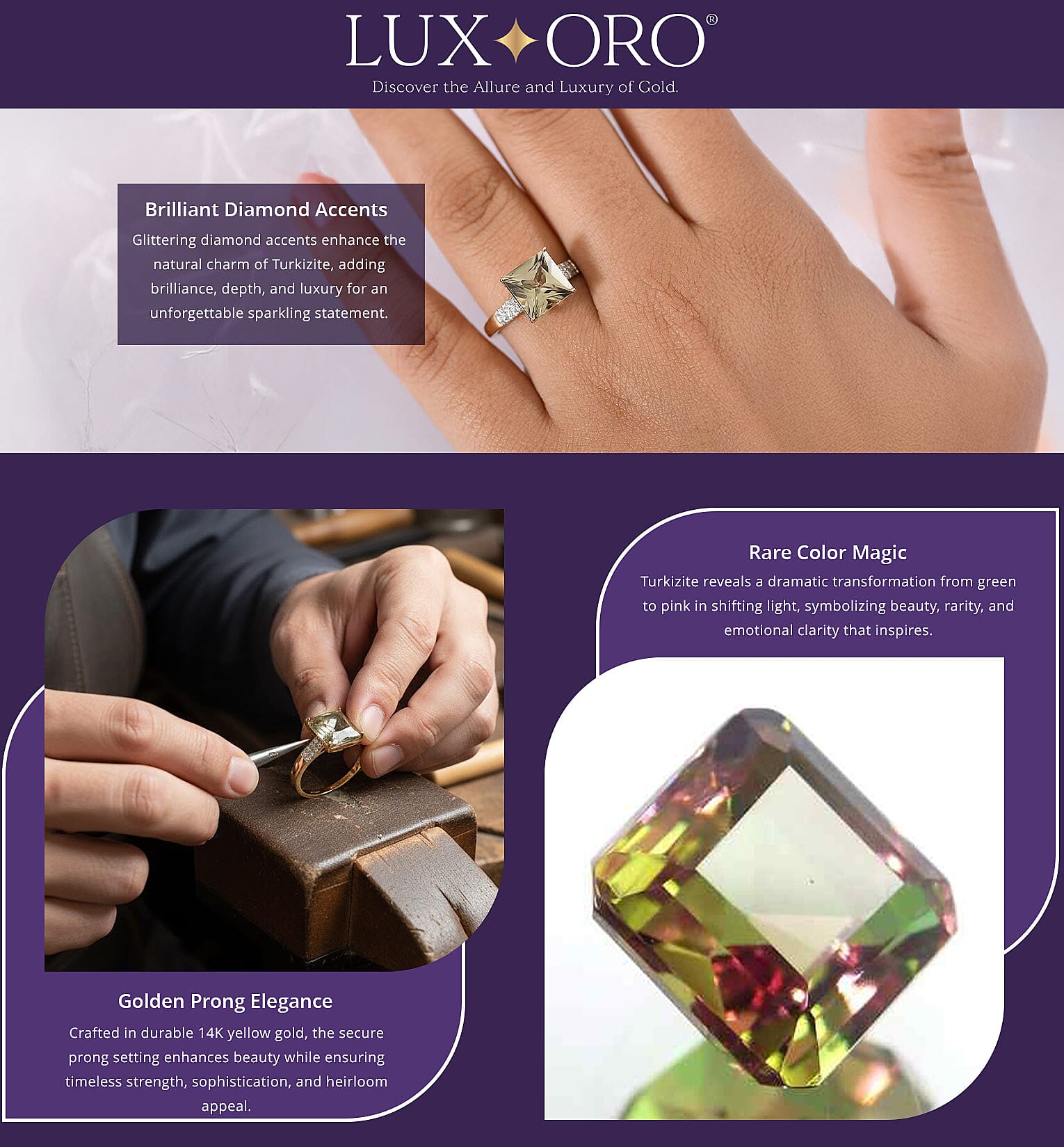 Certified & Appraised Luxoro AAA Turkizite and G-H I2 Diamond 4.04 ctw Ring in 14K Yellow Gold Banner