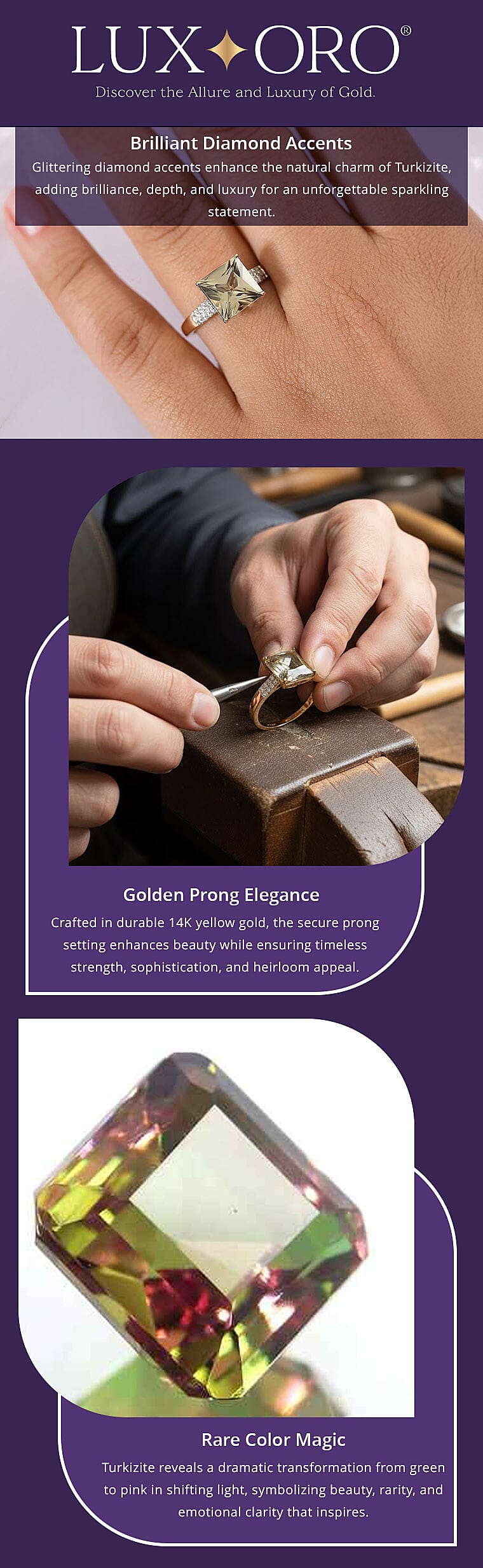 Certified & Appraised Luxoro AAA Turkizite and G-H I2 Diamond 4.04 ctw Ring in 14K Yellow Gold Banner