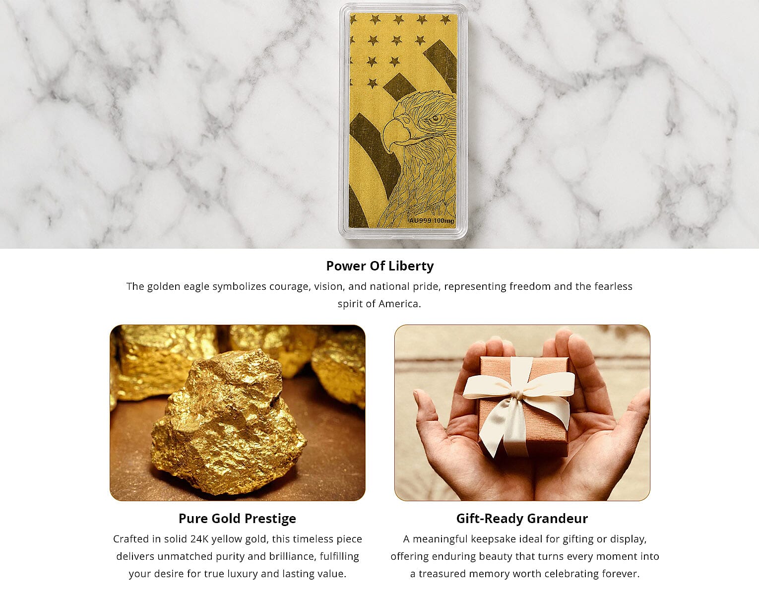 24K Gold Patriotic Golden Eagle Embossed Sheet 55x30mm 100mg Banner