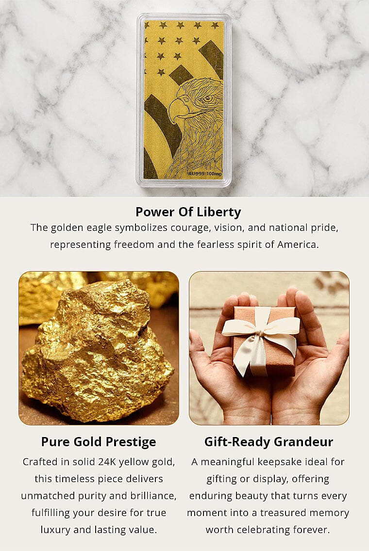 24K Gold Patriotic Golden Eagle Embossed Sheet 55x30mm 100mg Banner