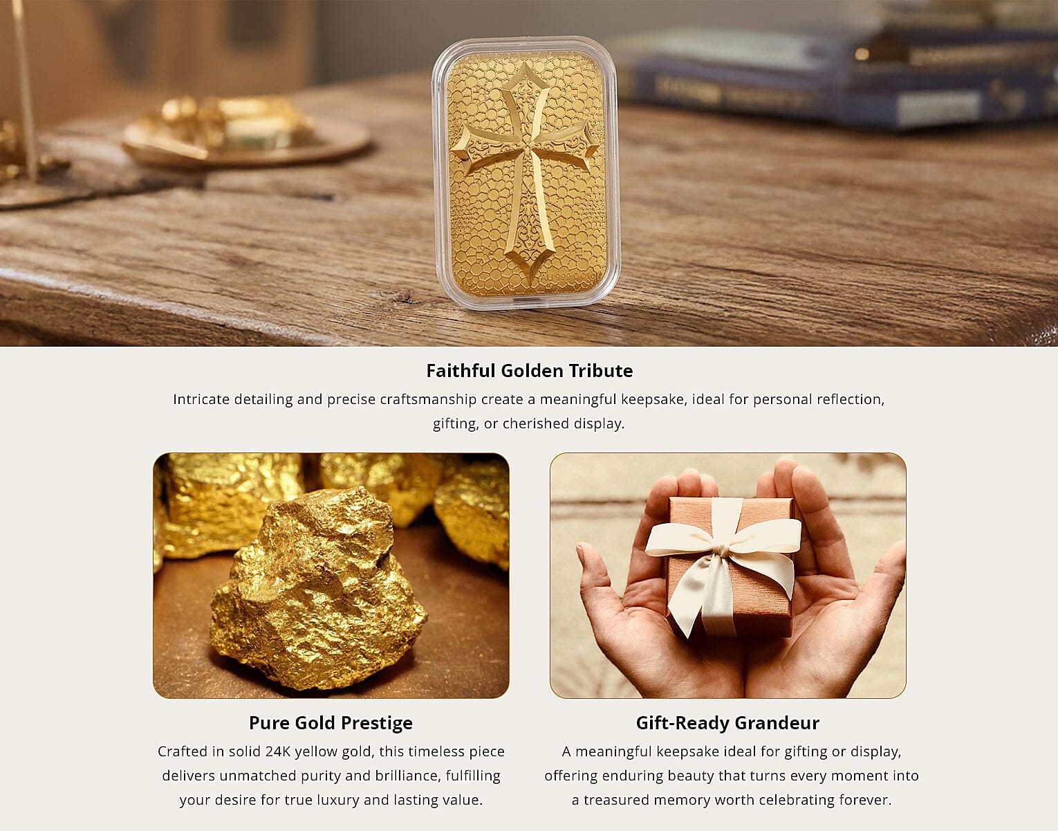 24K Golden Line of Faith Cross Emboss Sheet 31x45.5mm 10mg Banner