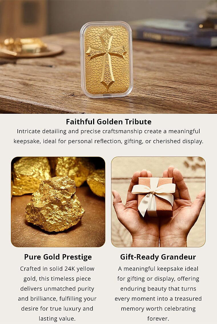 24K Golden Line of Faith Cross Emboss Sheet 31x45.5mm 10mg Banner