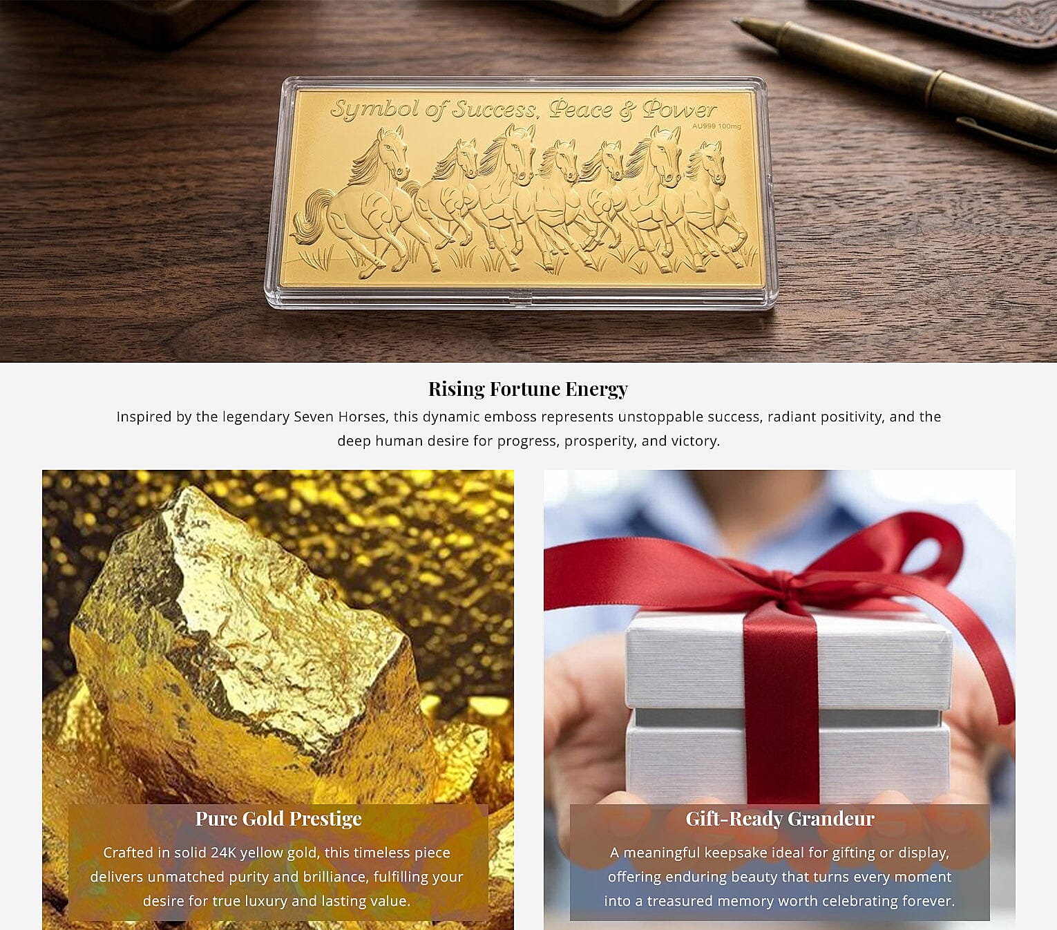 24K Gold Seven Horses of Fortune - Prosperity Edition Embossed Sheet 100mg Banner