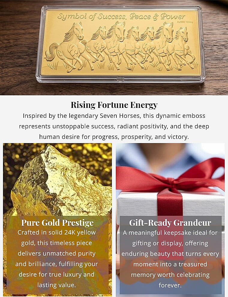 24K Gold Seven Horses of Fortune - Prosperity Edition Embossed Sheet 100mg Banner