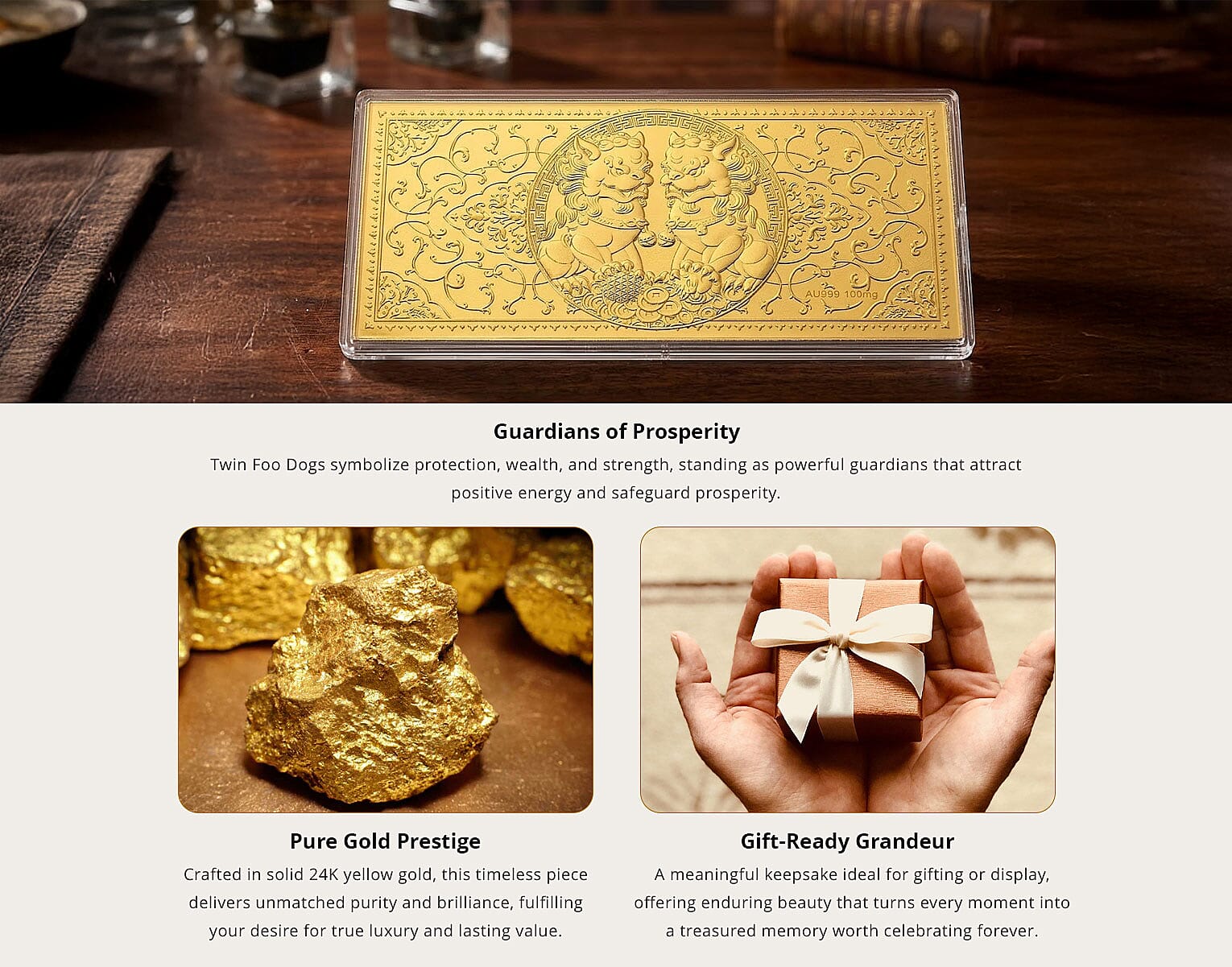 24K Gold Imperial Twin Foo Dogs – Protection & Wealth Edition Embossed Sheet 155x75mm (100mg) Banner