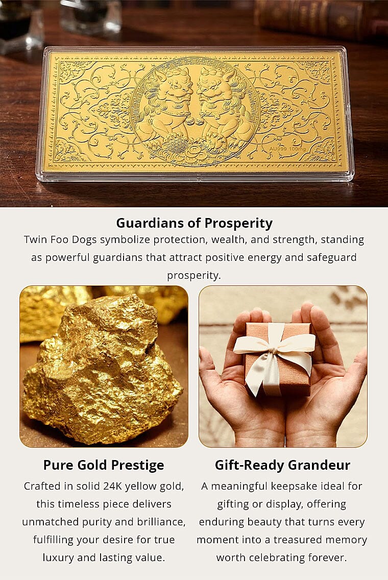 24K Gold Imperial Twin Foo Dogs – Protection & Wealth Edition Embossed Sheet 155x75mm (100mg) Banner
