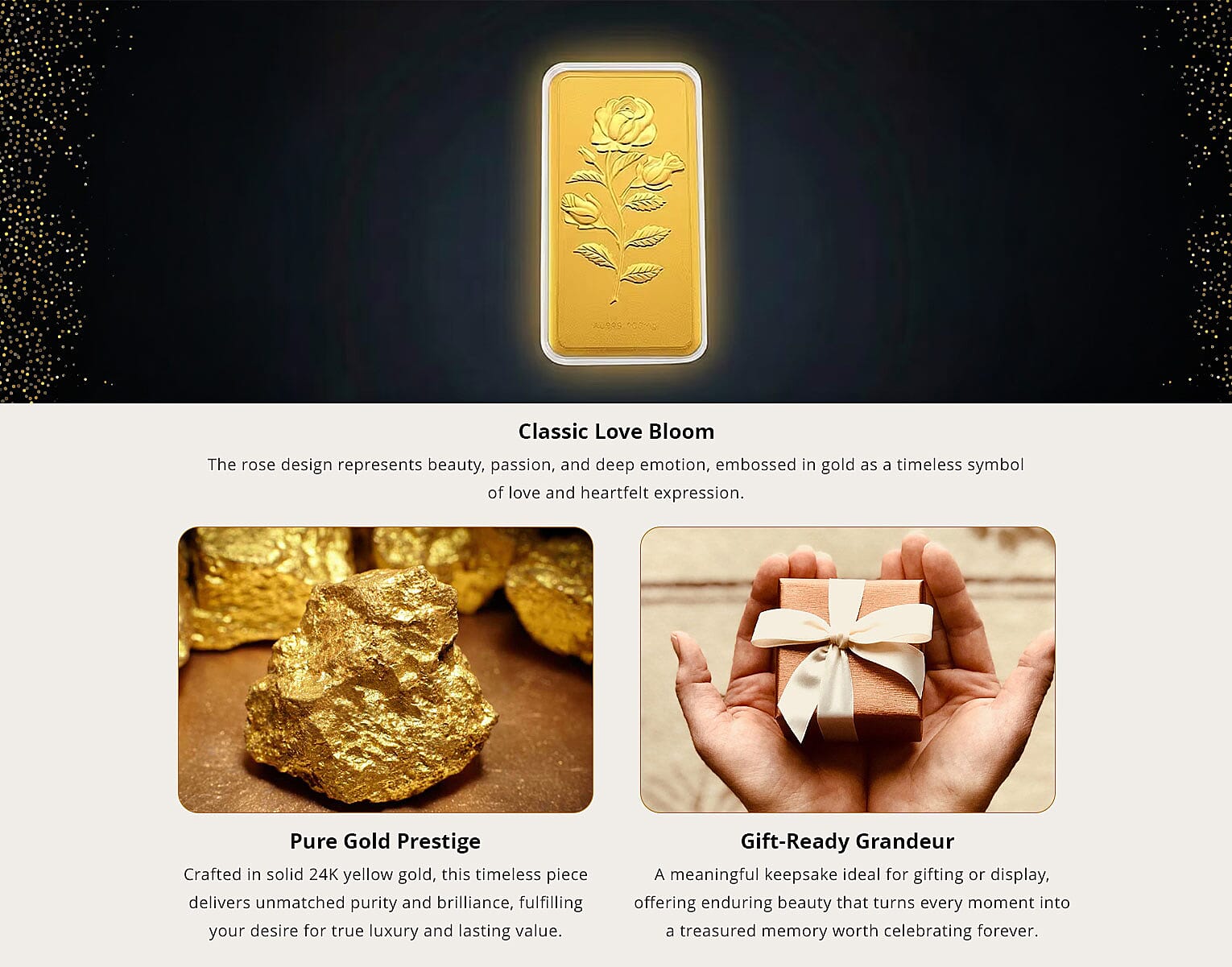 24K Golden Forever Rose Embossed Sheet (156x76.4mm)100mg Banner