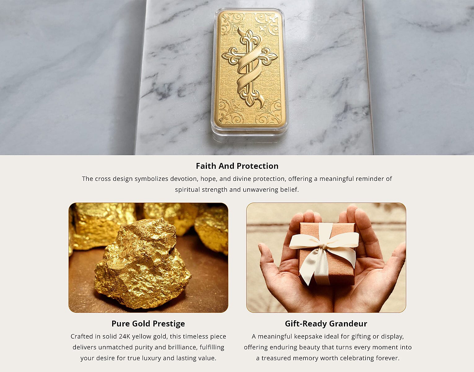 24K Gold Cross of Faith - A Promise of Protection Embossed Sheet (156x76.4mm) 100mg Banner