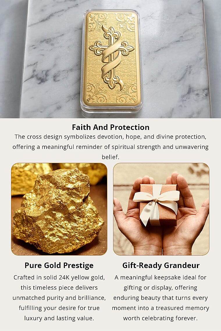 24K Gold Cross of Faith - A Promise of Protection Embossed Sheet (156x76.4mm) 100mg Banner