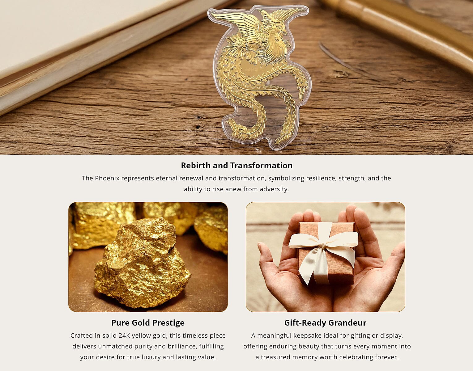 24K Golden Phoenix Embossed Sheet with Book Packaging 4.5x2.5 inches (20 mg) Banner