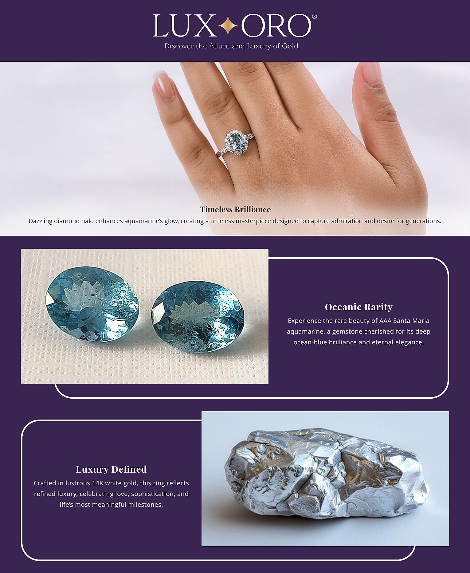 Certified & Appraised Luxoro AAA Santa Maria Aquamarine and G-H I2 Diamond 1.40 ctw Ring in 14K White Gold Banner