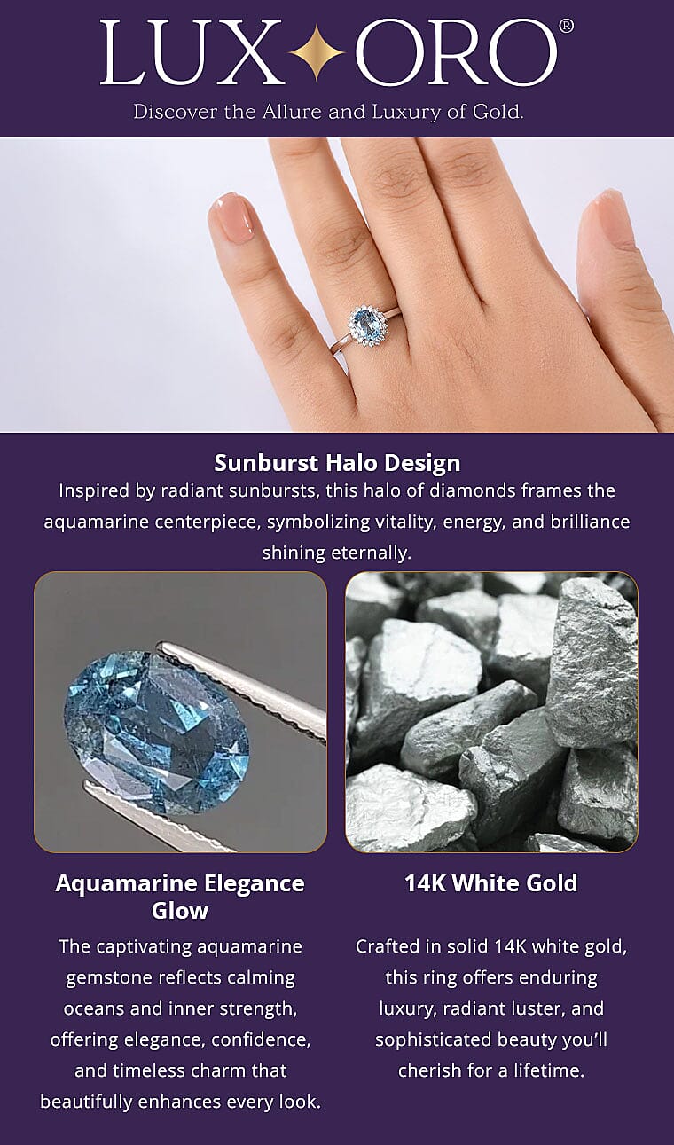 Certified & Appraised Luxoro AAA Santa Maria Aquamarine and G-H I2 Diamond 1.16 ctw Ring in 14K White Gold Banner