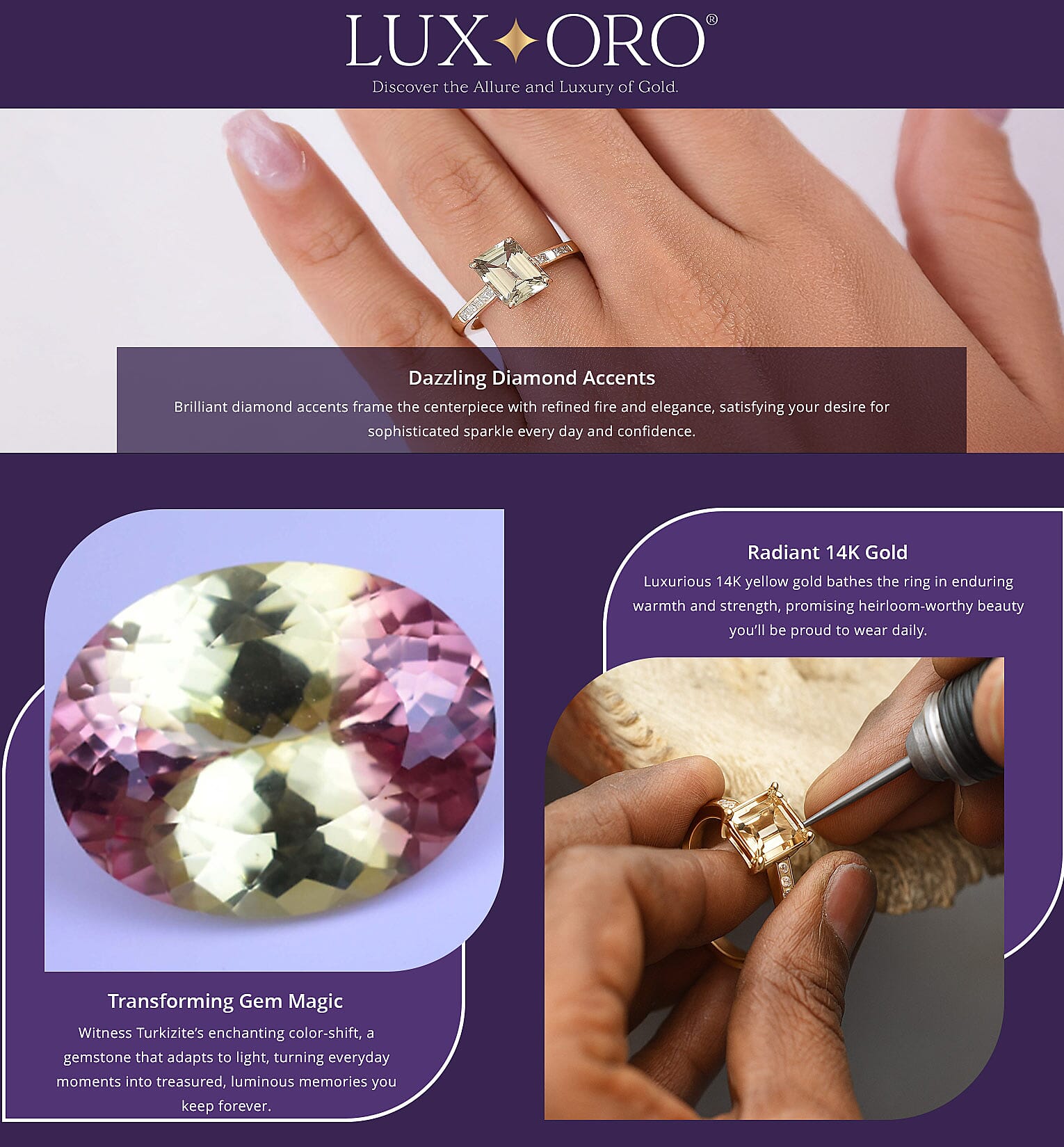 Certified & Appraised Luxoro AAA Turkizite and G-H I2 Diamond 2.86 ctw Ring in 14K Yellow Gold Banner