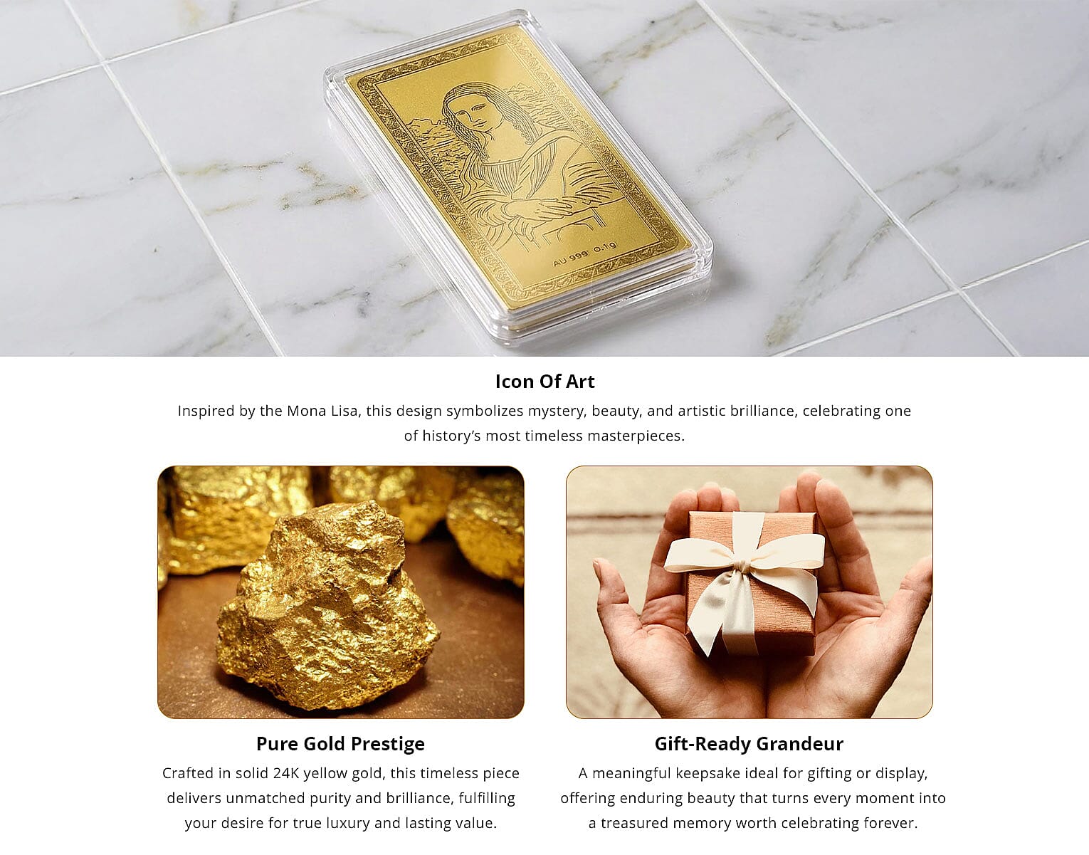 24K Gold Emboss Mona Lisa Sheet 55x30mm 100mg Banner