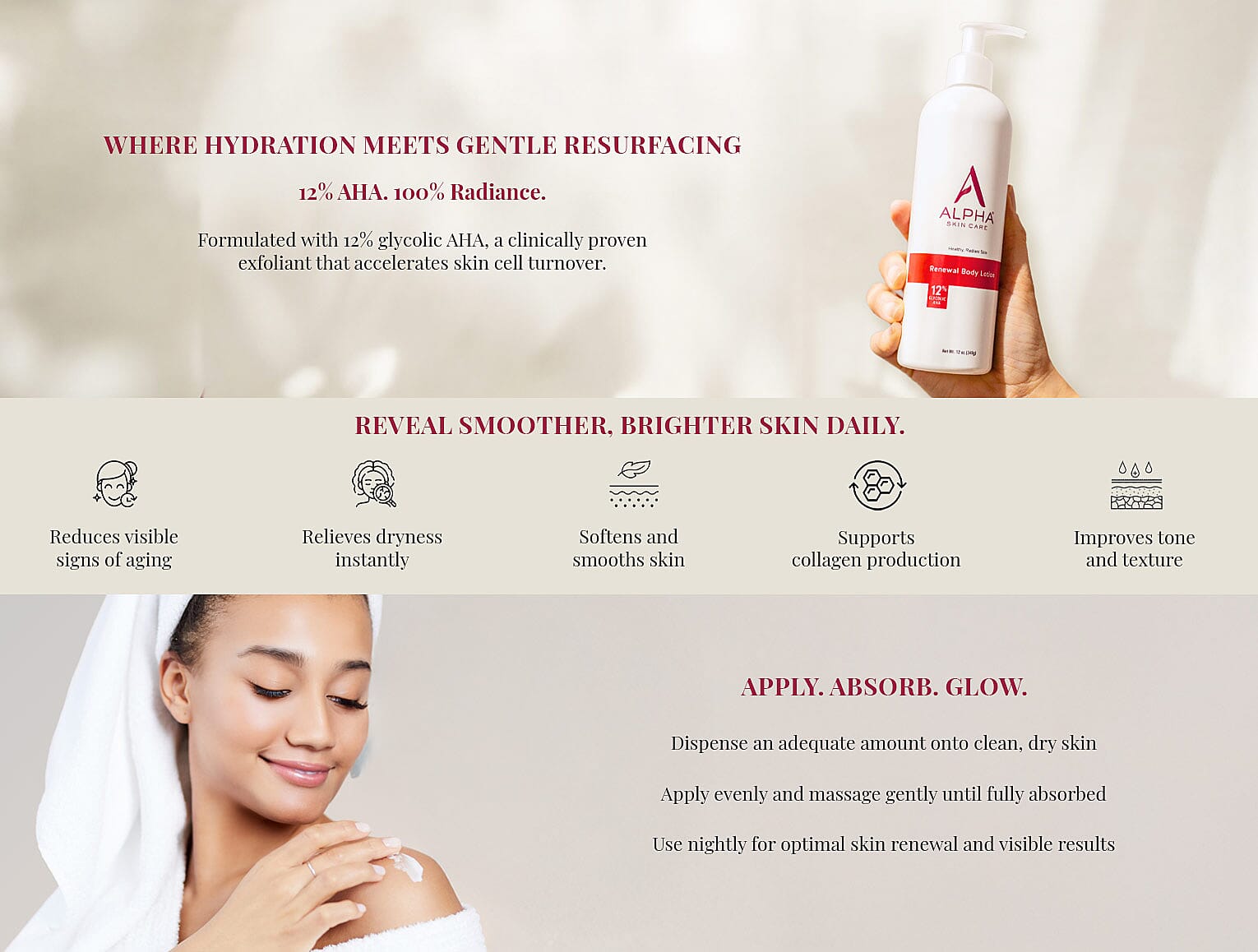 ALPHA Skincare Renewal Body Lotion with 12% Glycolic AHA (12oz) Banner